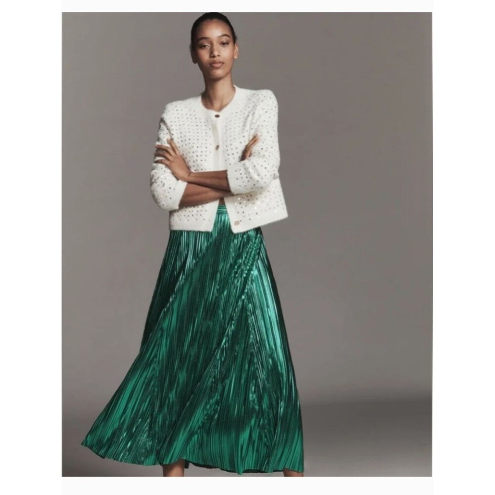 Anthropologie Metallic Pleated Midi Skirt